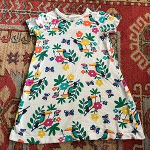 Colorful Floral and Bird Print Dress-3T